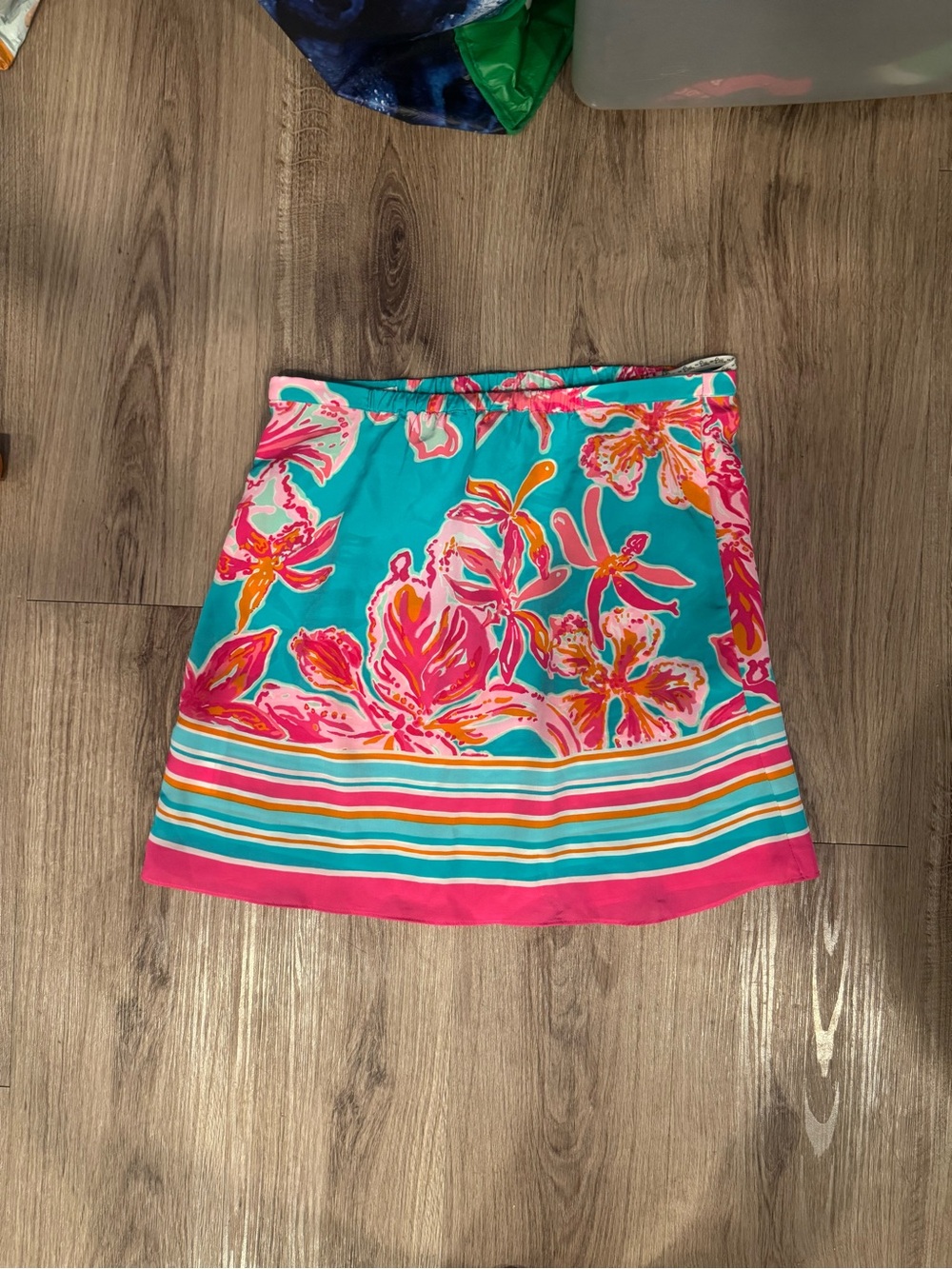 Lilly Pulitzer XS Tropical Floral Border Print A-Line Skirt Pink Turquoise - Picture 5 of 8